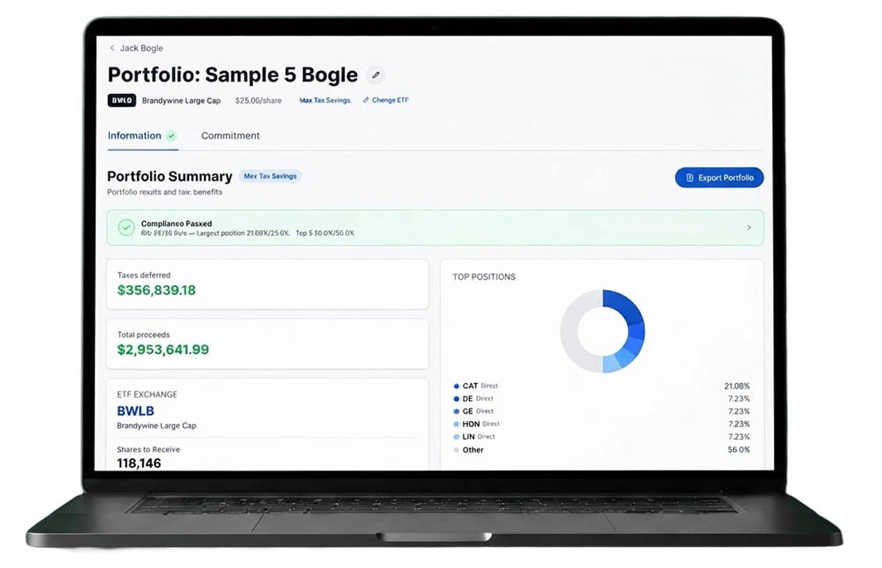 ExchangiFi portfolio summary showing a passed 25/50 compliance test
