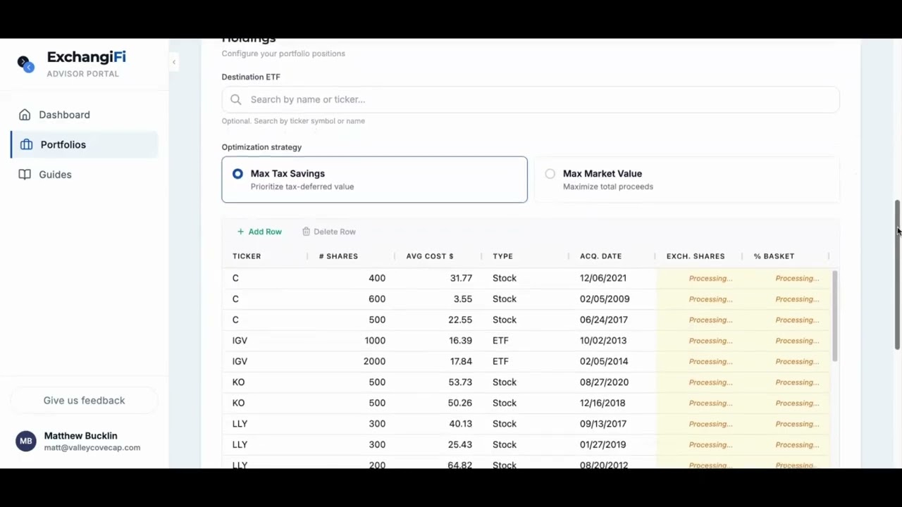 ExchangiFi Walkthrough Simplify Section 351 ETF Exchanges